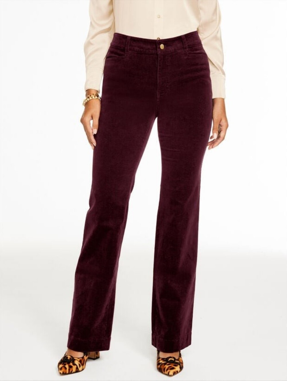 Talbots Flare Leg Stretch Corduroy Pants High Waist Rich Burgundy 10